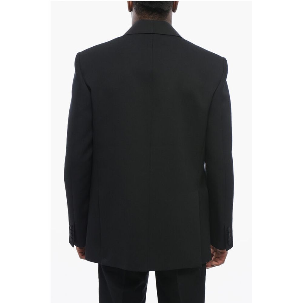 Valentino Double-breasted Virgin Wool Blazer with Tie Detail
