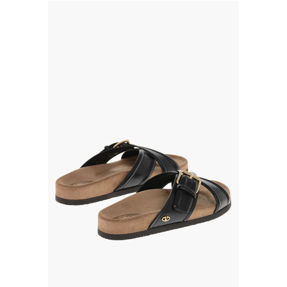 Valentino Leather Criss Cross Sliders with Rubber Sole
