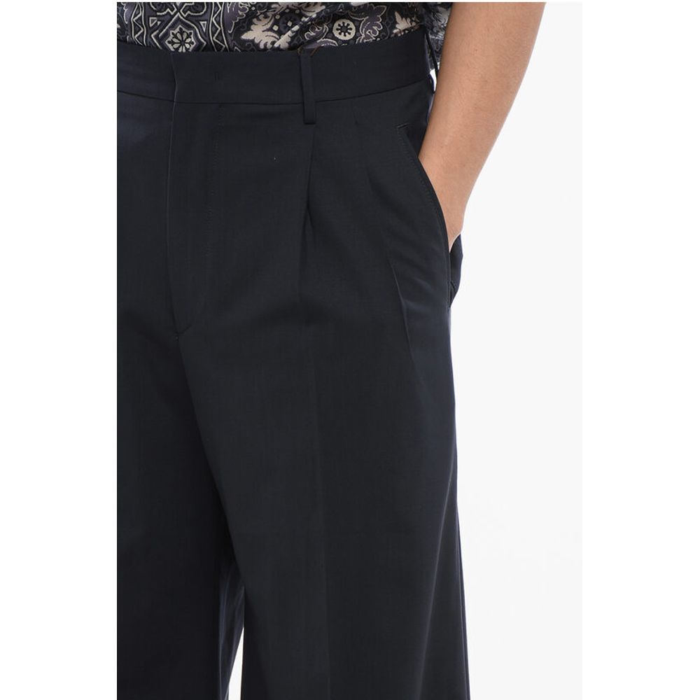 Etro Double-pleated Wool Blend Pants with Belt Loops
