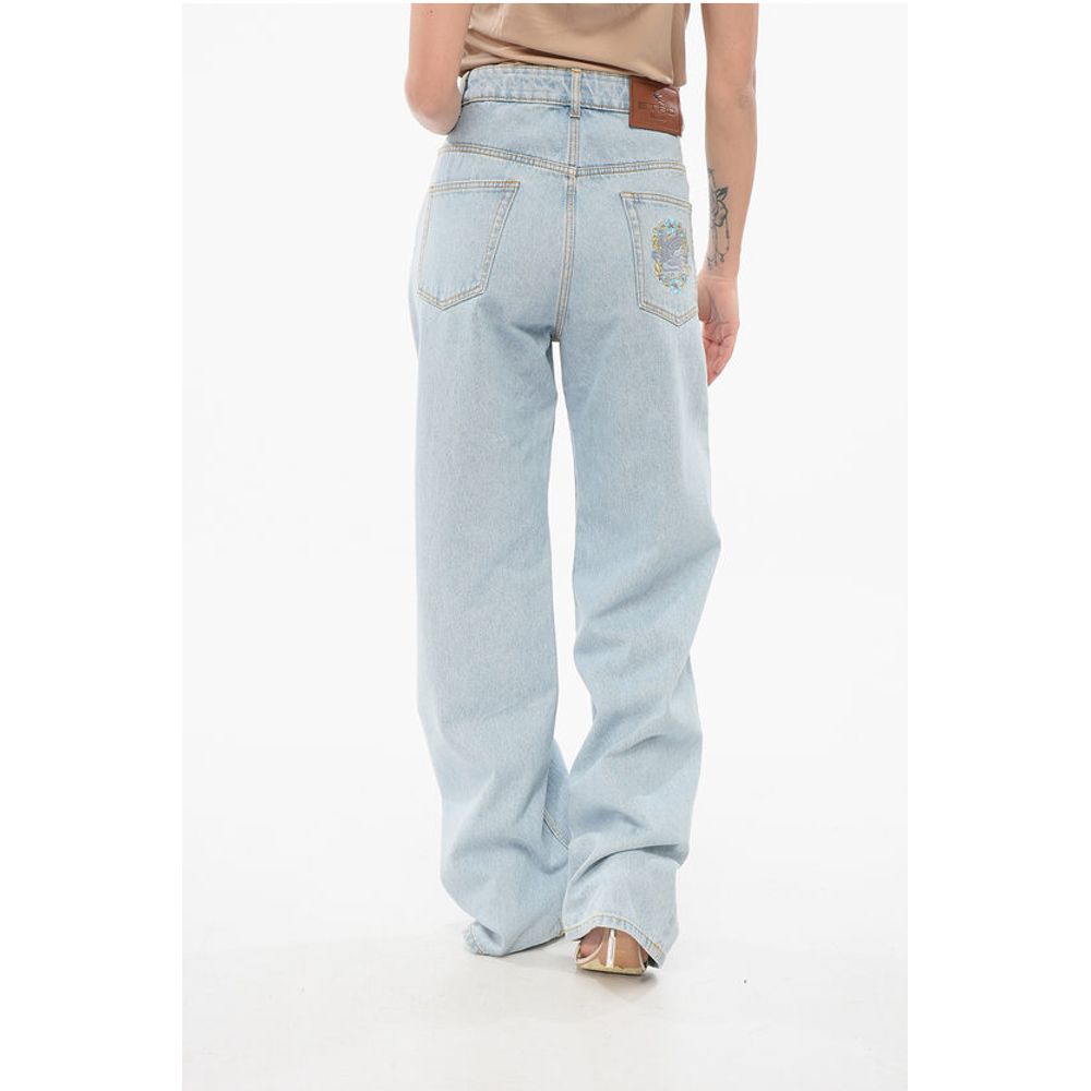 Etro Light Washed Mom Fit Denims with Embroideries 25cm