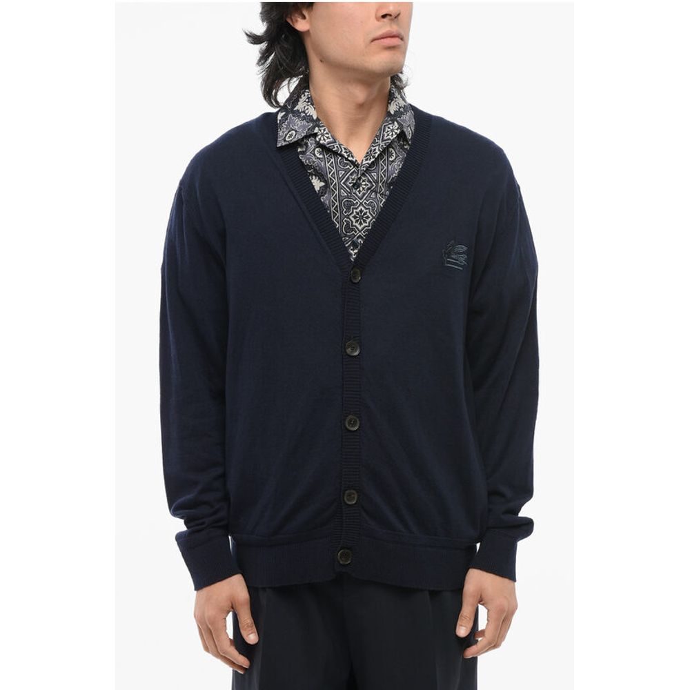 Etro Cashmere Blend Cardigan with Embroidered Logo