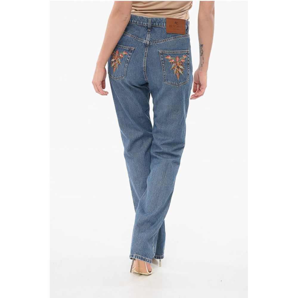 Etro Dark Washed Slim Fit Denims with Embroidered Pockets 18cm