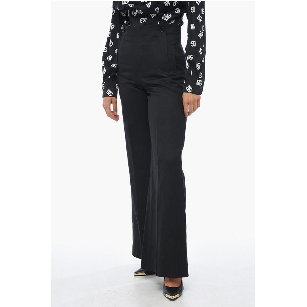 Chloé Flax Blend Palazzo Pants with Double Buttoning