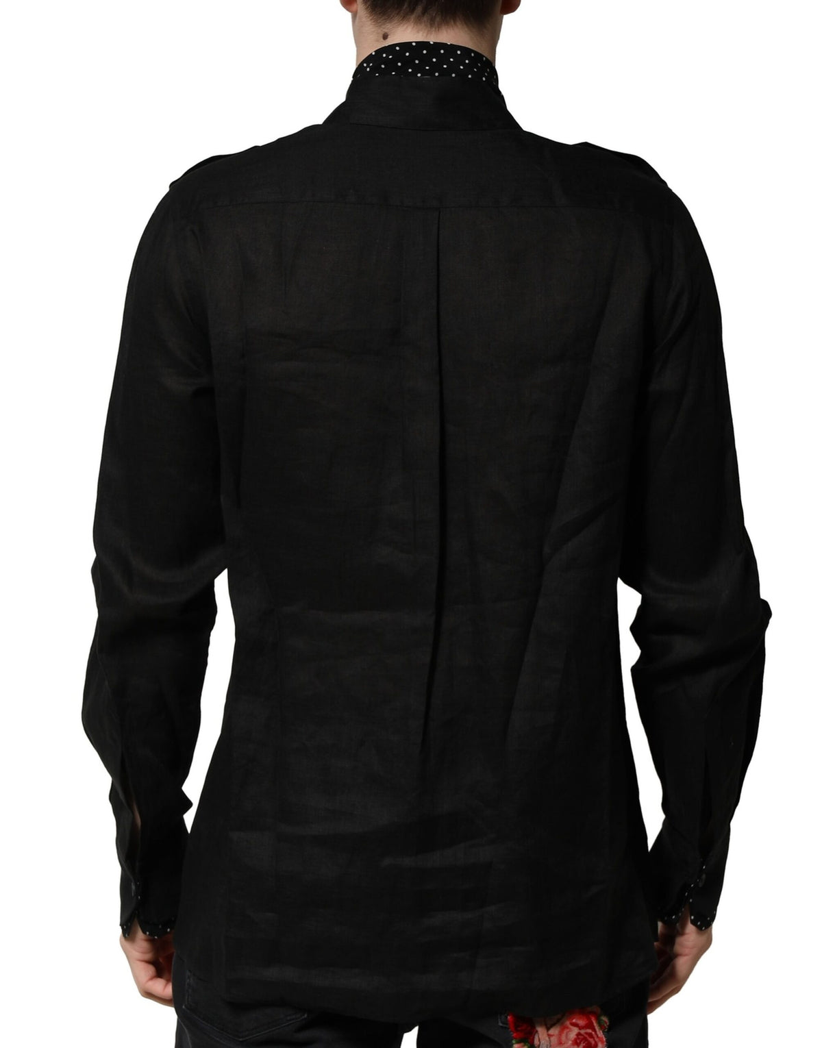 Dolce & Gabbana Black Polka Dot Linen Silk Men Casual Shirt