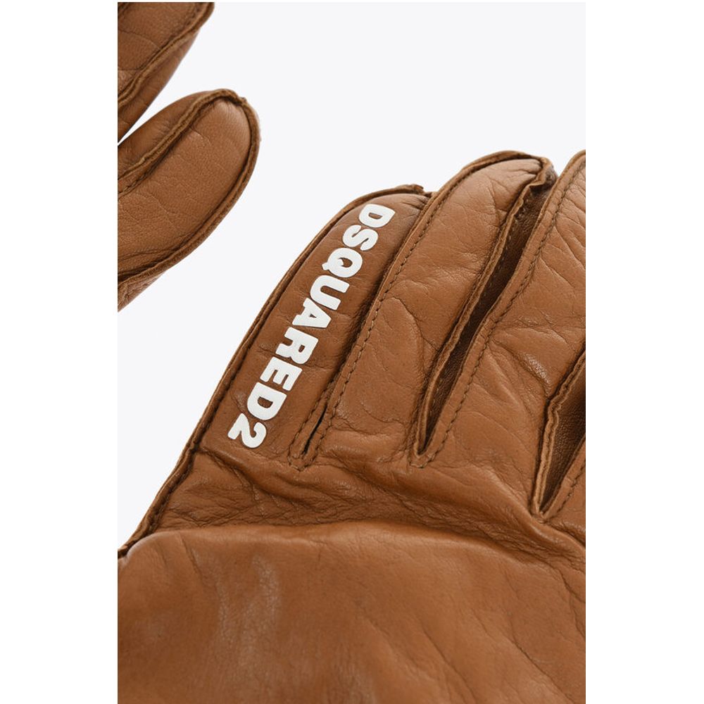 Dsquared² Leather Gloves With Half Zip and Embossed Logo