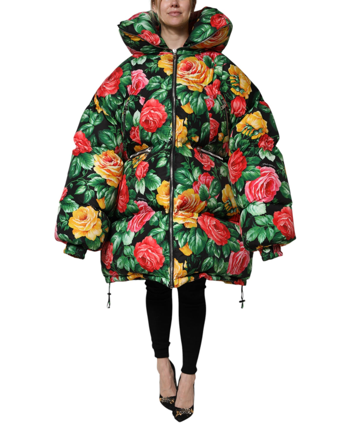 Dolce & Gabbana Multicolor Floral Puffer Hooded Jacket