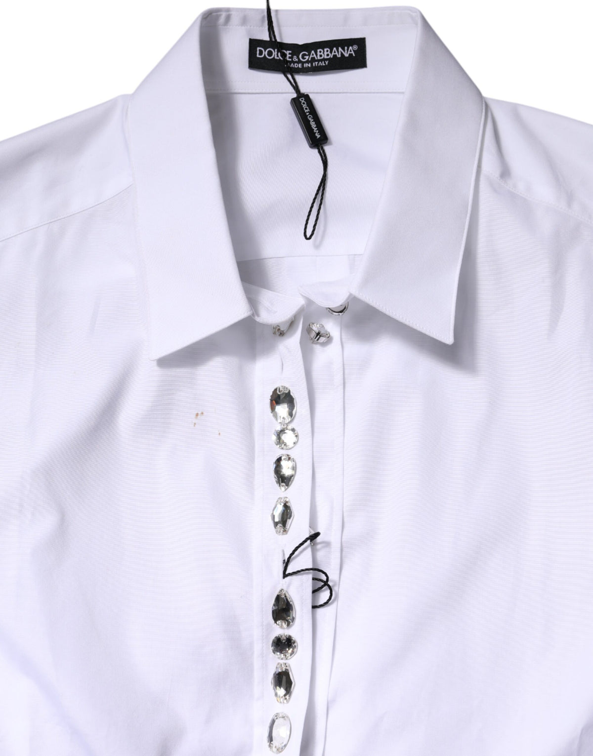 Dolce & Gabbana White Rhinestone Embellish Long Sleeves Top