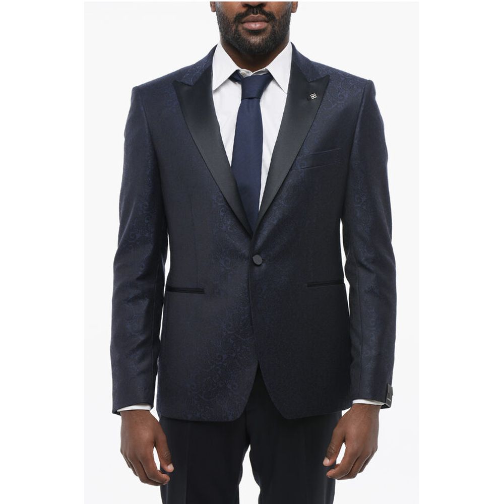 Tagliatore Paisley Patterned Jacquard Wool Blazer with Satin Lapel