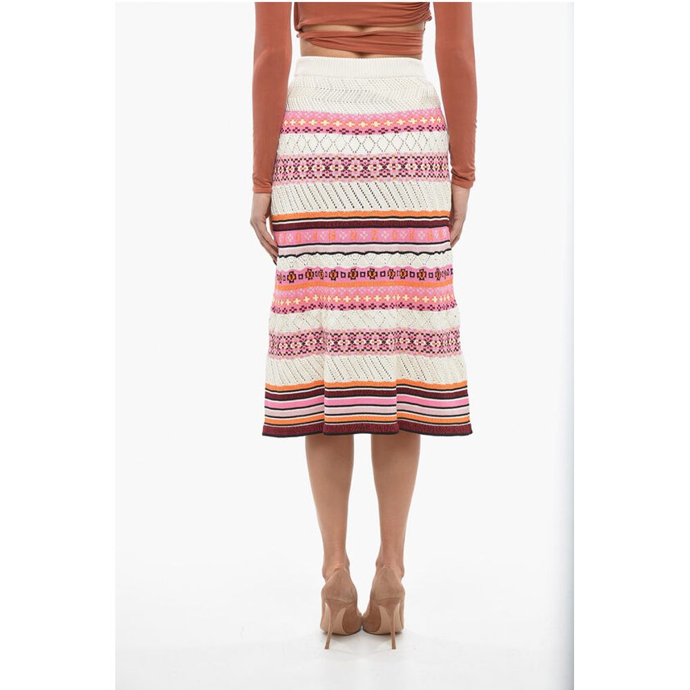 Kenzo Crochet Cotton Blend Midi Skirt with Fairisle Motif