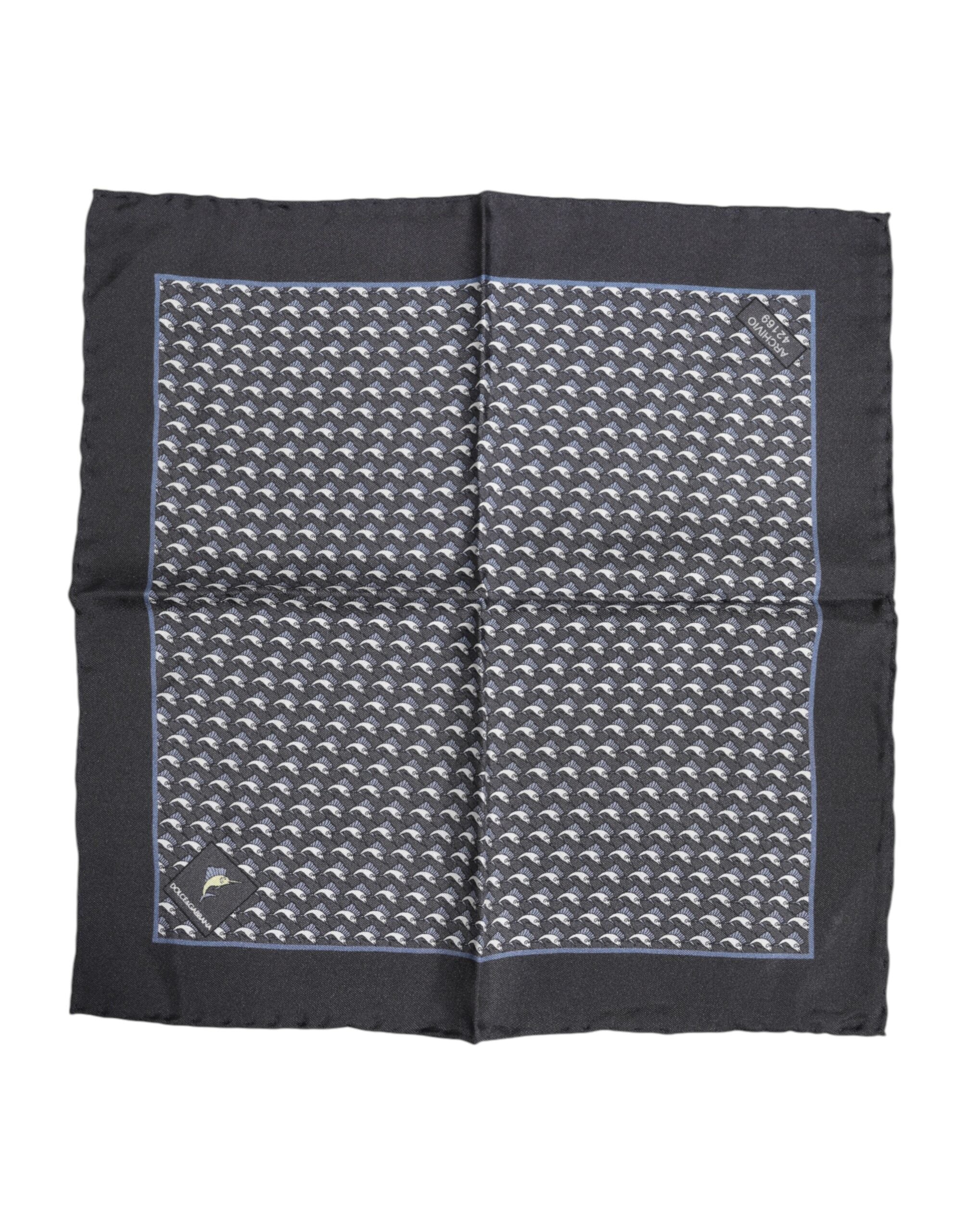 Dolce & Gabbana Black Fish Print Silk Square Men Foulard Scarf