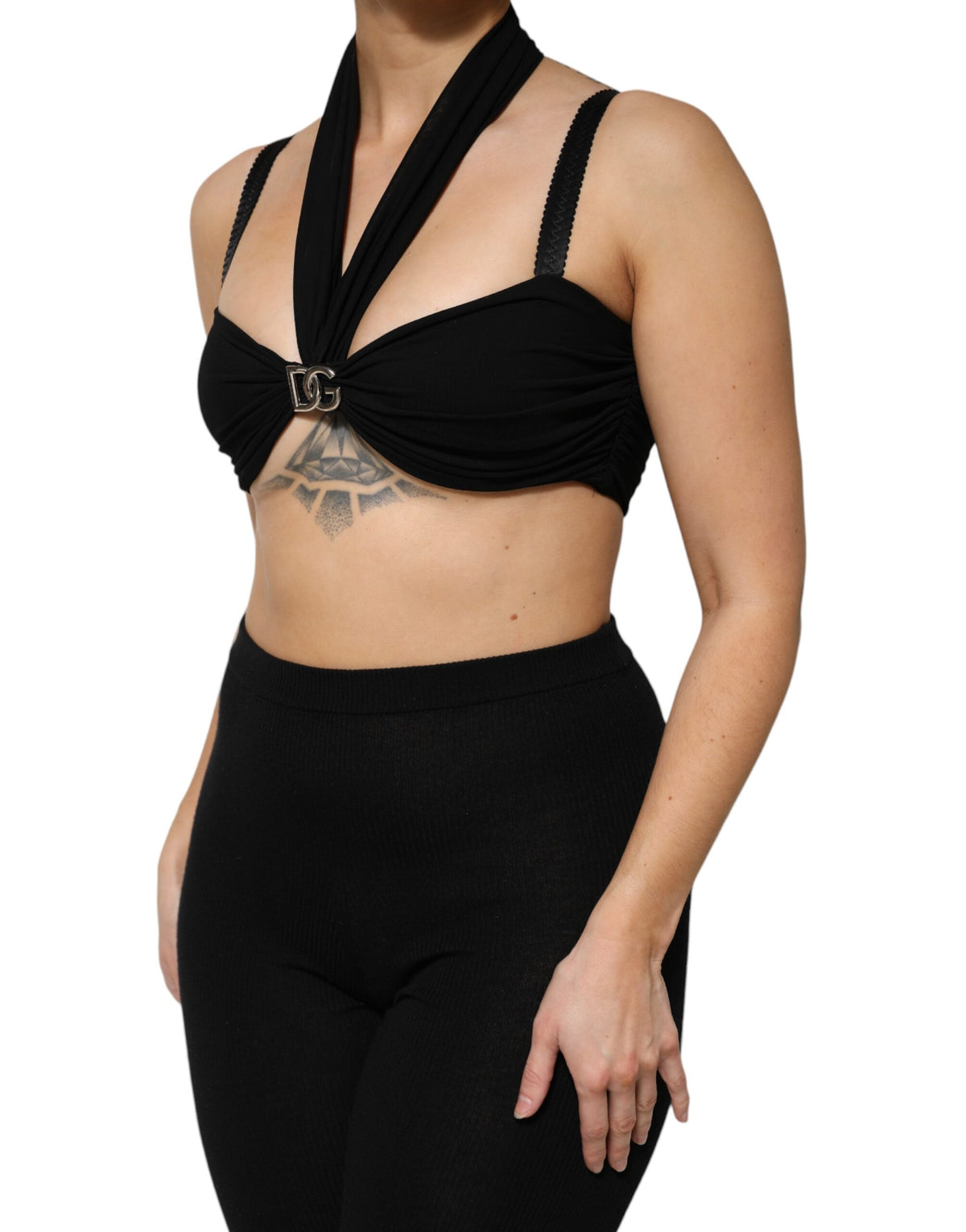 Dolce & Gabbana Black Cropped Viscose Halter Bustier Top