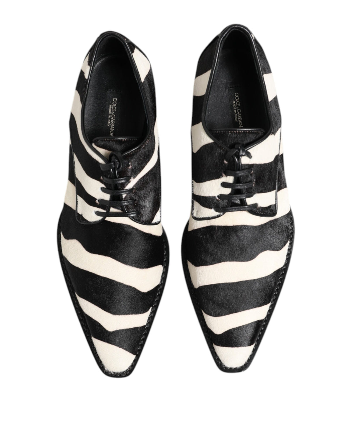 Dolce & Gabbana Black White Zebra Pony Fur Dress Shoes