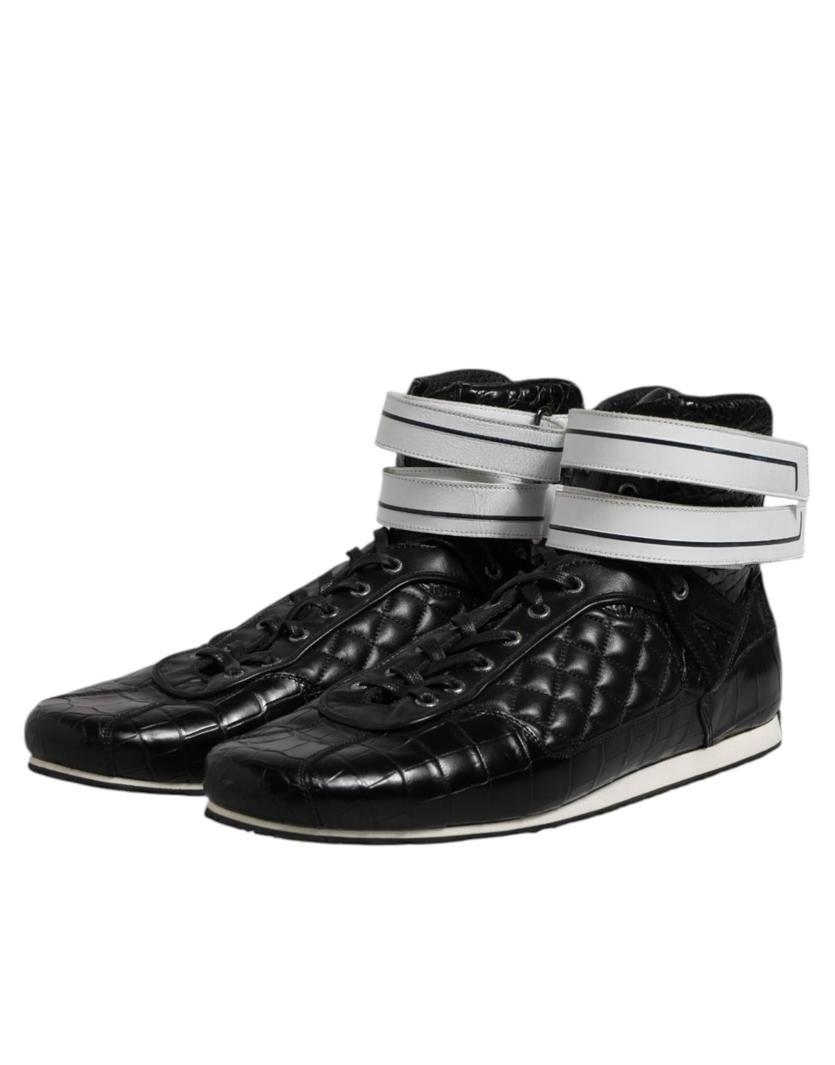 Dolce & Gabbana Black Quilted Leather Lace Up Sneakers Shoes