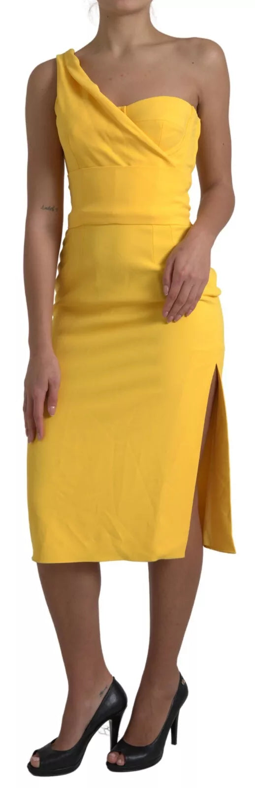 Dolce & Gabbana Yellow One Shoulder Side Slit Sheath Dress