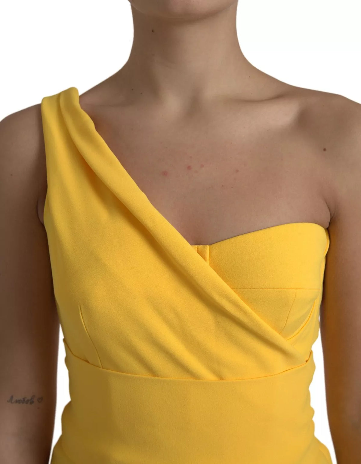 Dolce & Gabbana Yellow One Shoulder Side Slit Sheath Dress