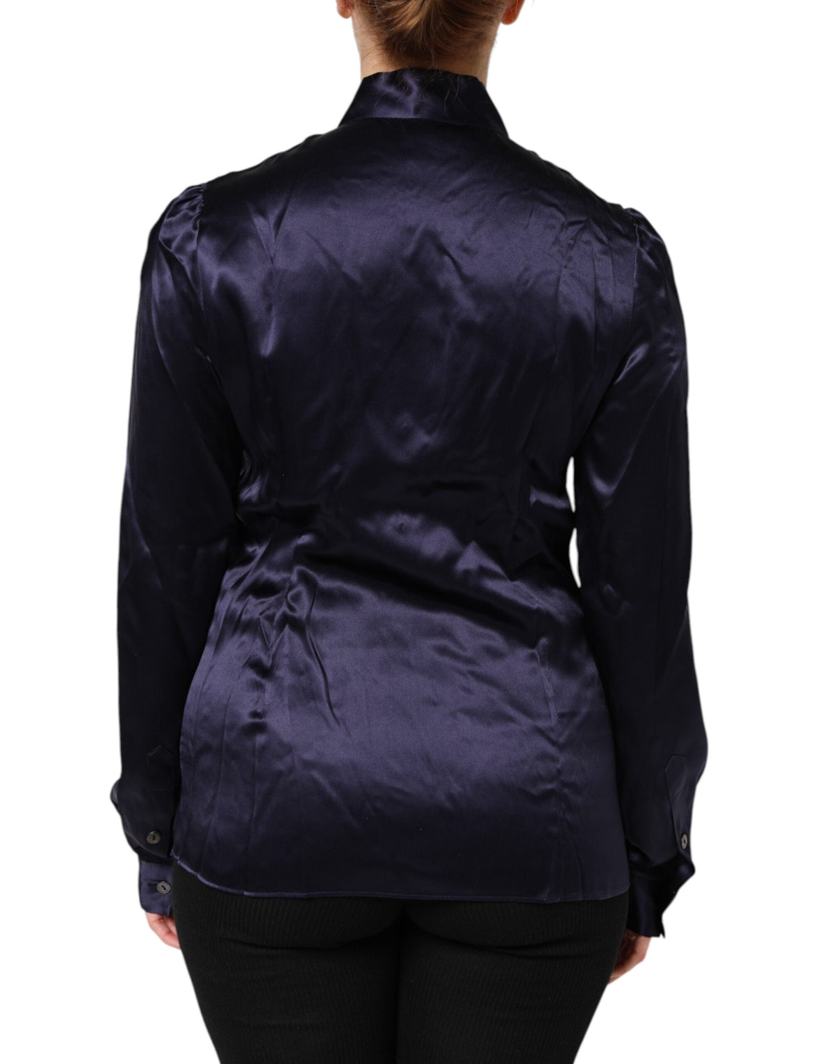 Dolce & Gabbana Dark Purple Silk Ascot Collared Blouse Top