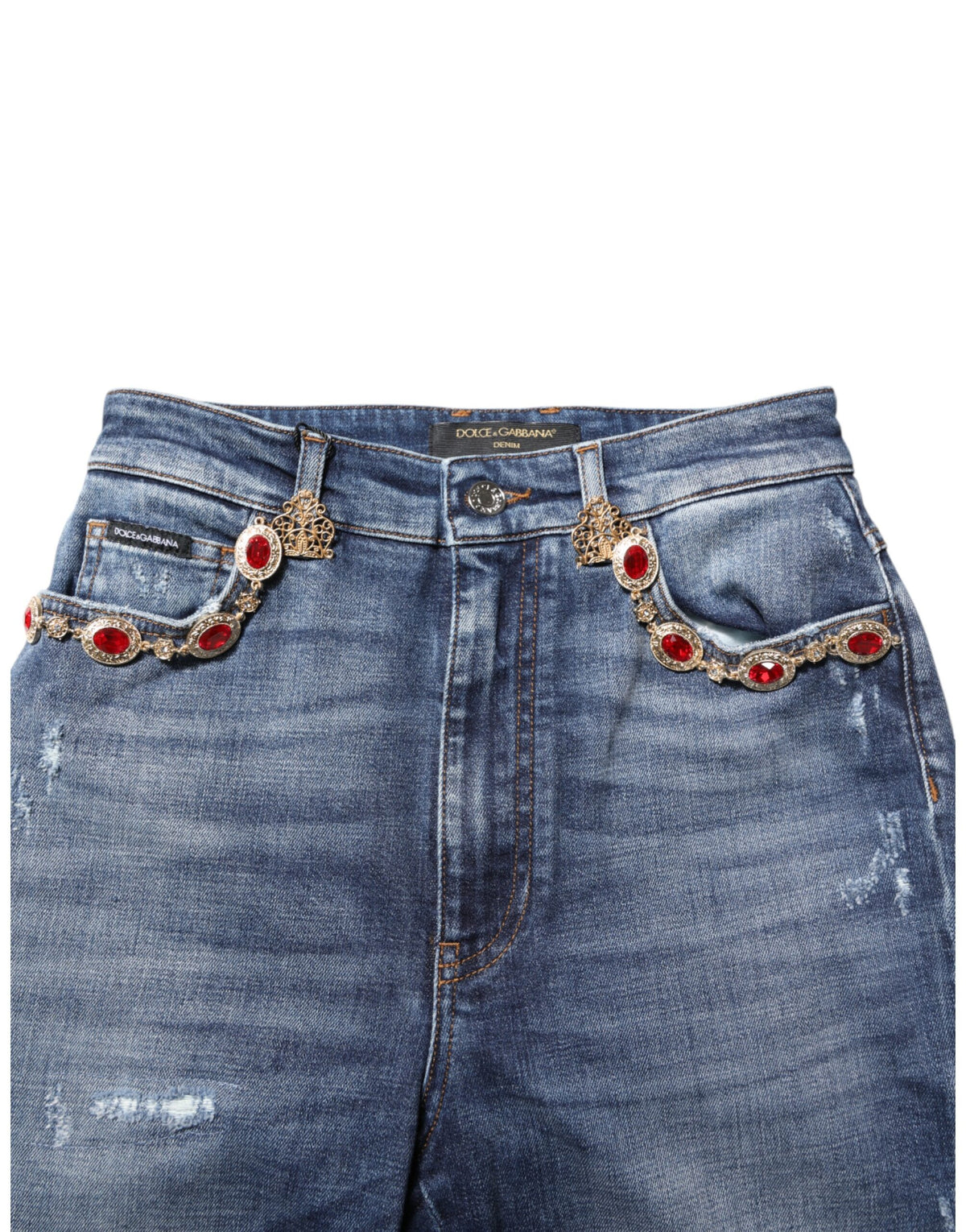 Dolce & Gabbana Blue Rhinestone Embellished Denim Jeans