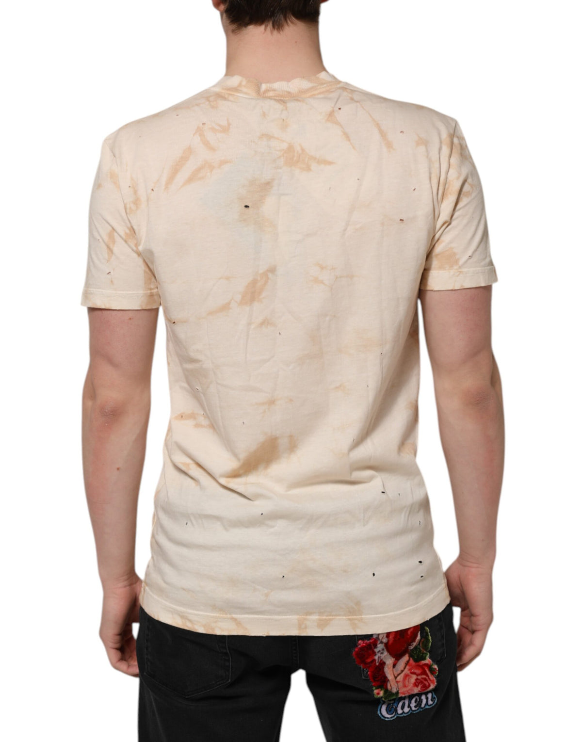 Dolce & Gabbana Beige Logo Print Short Sleeve V-neck T-shirt