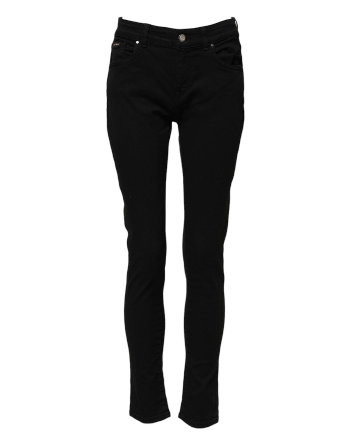Dolce & Gabbana Black Cotton Logo Skinny Mid Waist Denim Jeans