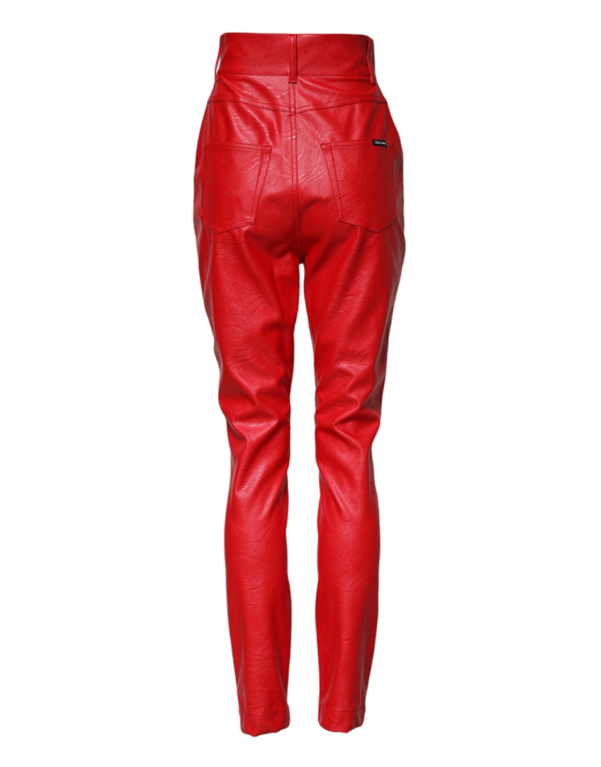 Dolce & Gabbana Red Viscose High Waist Tapered Trouser Pants