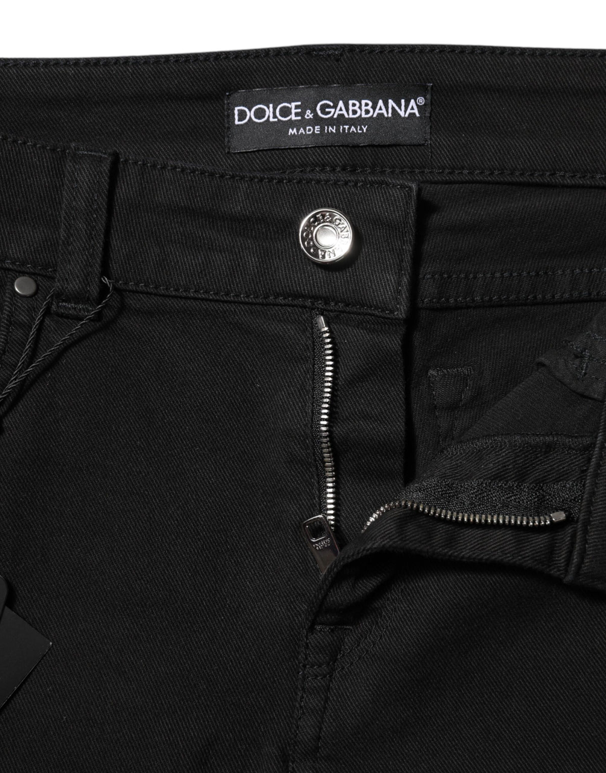 Dolce & Gabbana Black Cotton Logo Skinny Mid Waist Denim Jeans
