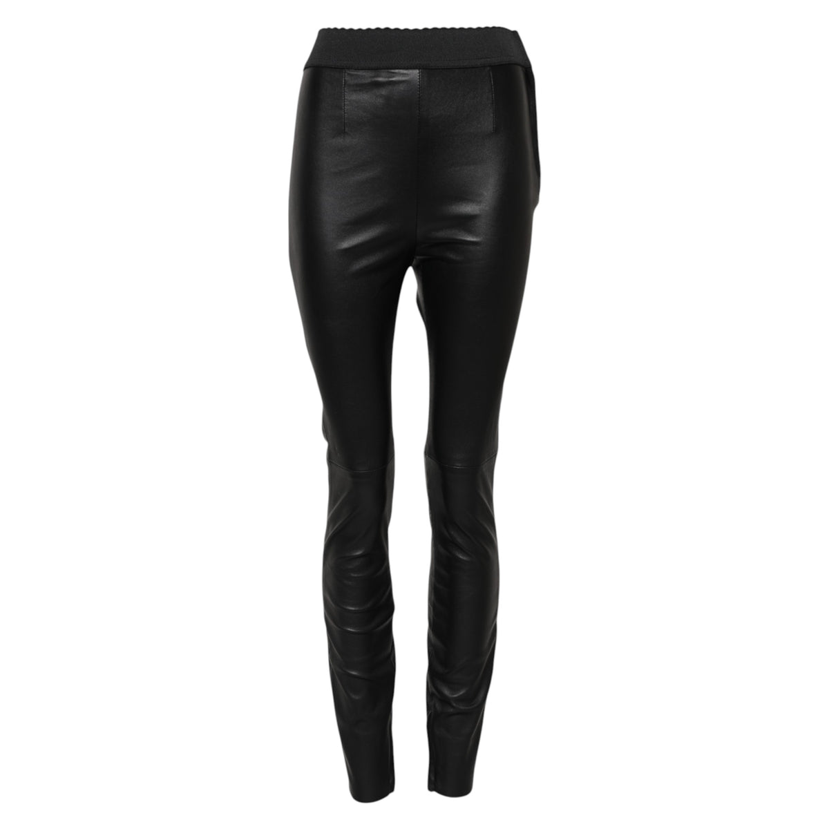 Dolce & Gabbana Black Leather Elastic Waist Pants