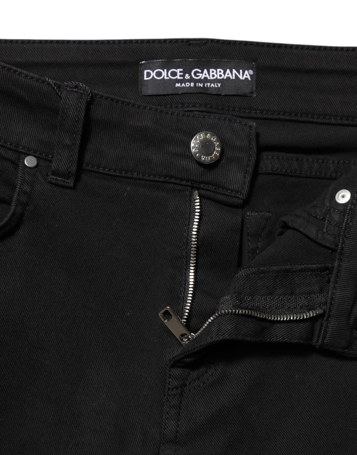 Dolce & Gabbana Black Cotton Logo Skinny Mid Waist Denim Jeans
