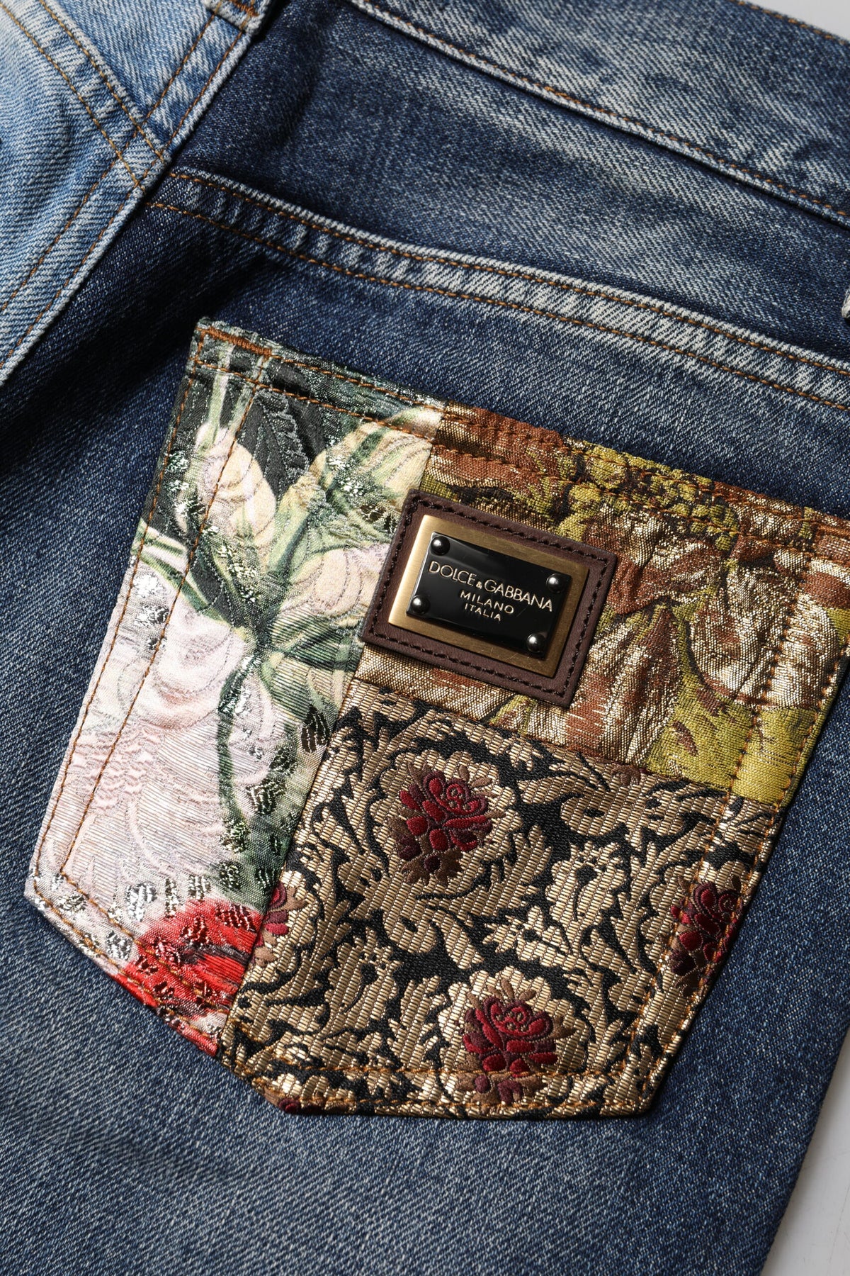 Dolce & Gabbana Multicolor Patchwork Tapered Denim Jeans