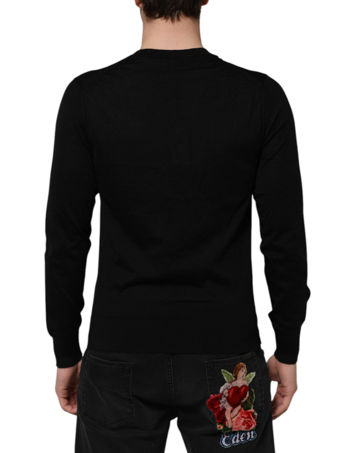 Dolce & Gabbana Black Cashmere V-Neck Long Sleeves T-shirt