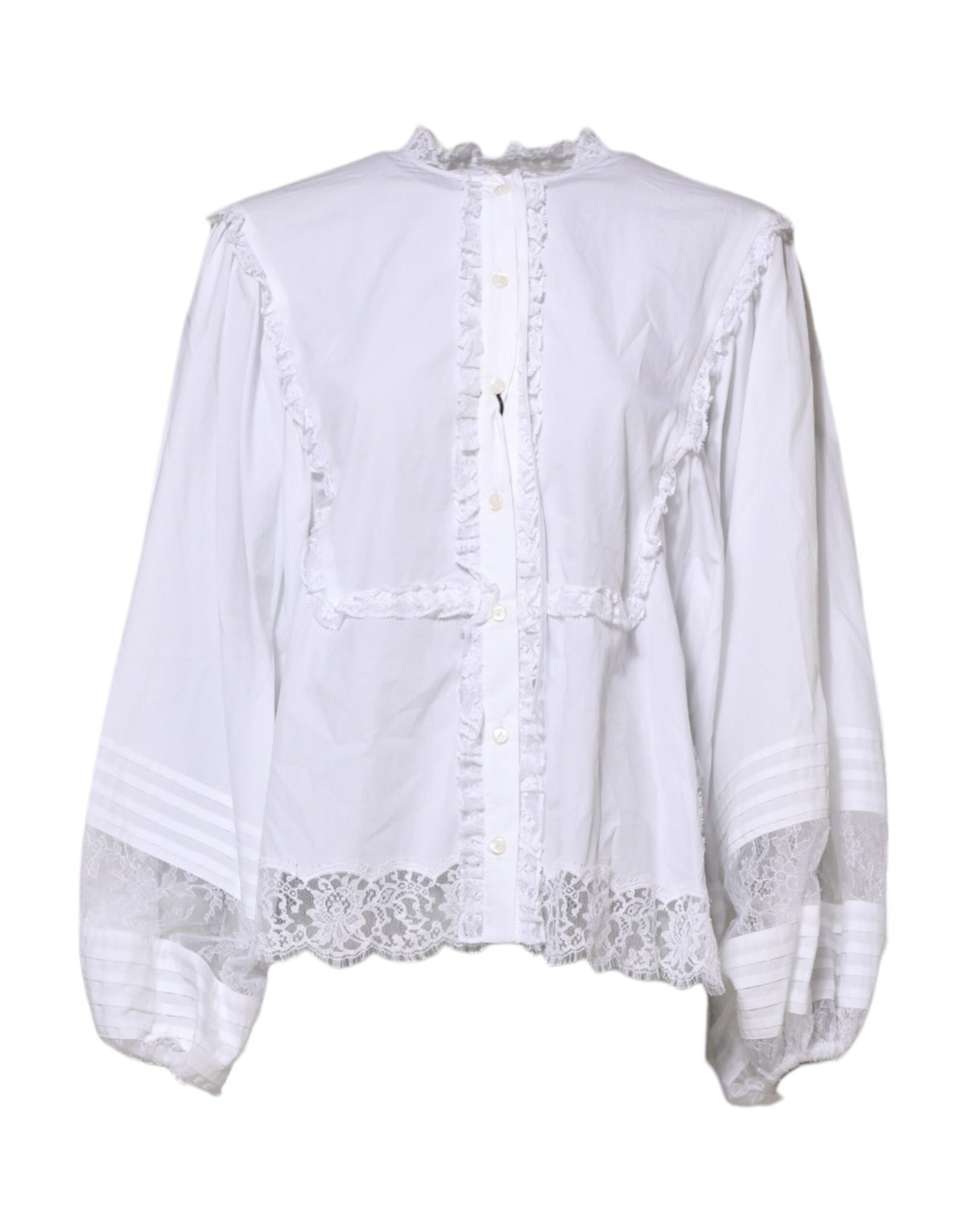 Dolce & Gabbana White Ruffled Lace Embellished Blouse Top