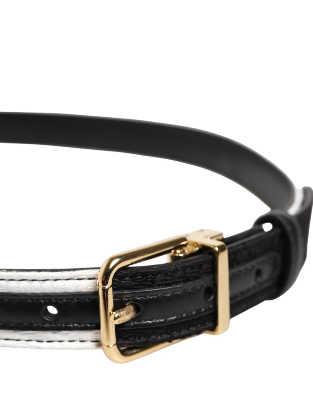 Dolce & Gabbana Black White Patchwork Gold Metal Buckle Belt