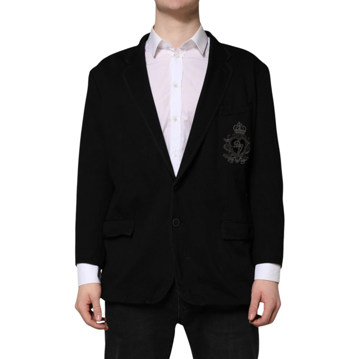 Dolce & Gabbana Black Viscose DG Crown Blazer Coat Jacket