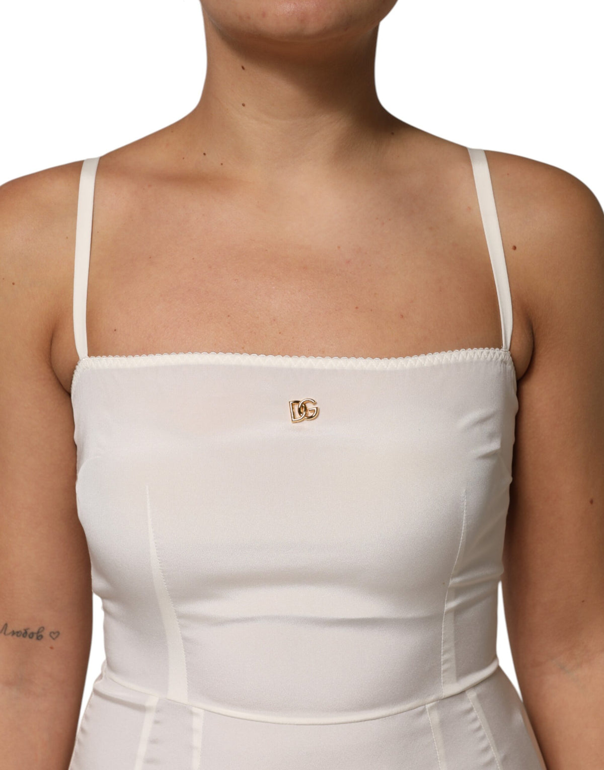 Dolce & Gabbana White Full Slip DG Logo Silk Dress Sleepwear