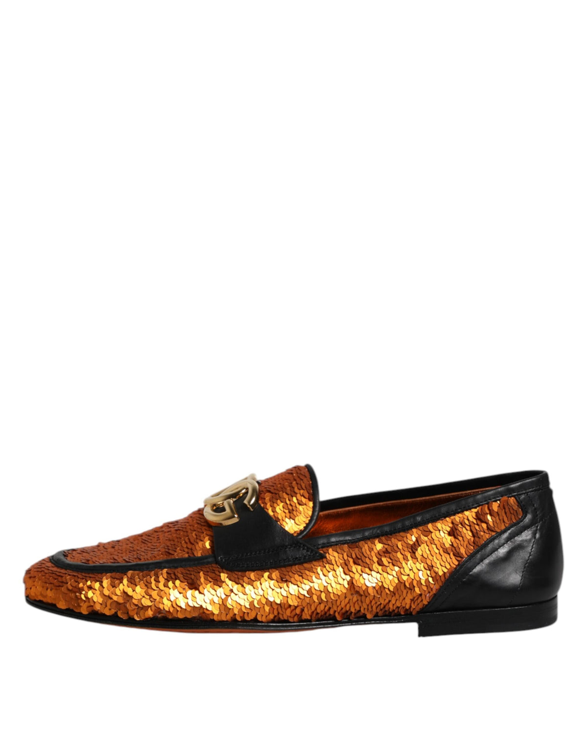 Dolce & Gabbana Orange Sequin Embellished Men Loafers Shoes