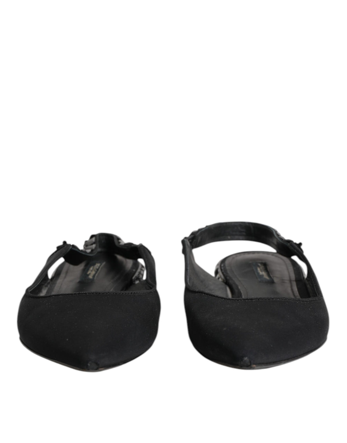 Dolce & Gabbana Black Crystal Charmeuse Slingback Shoes