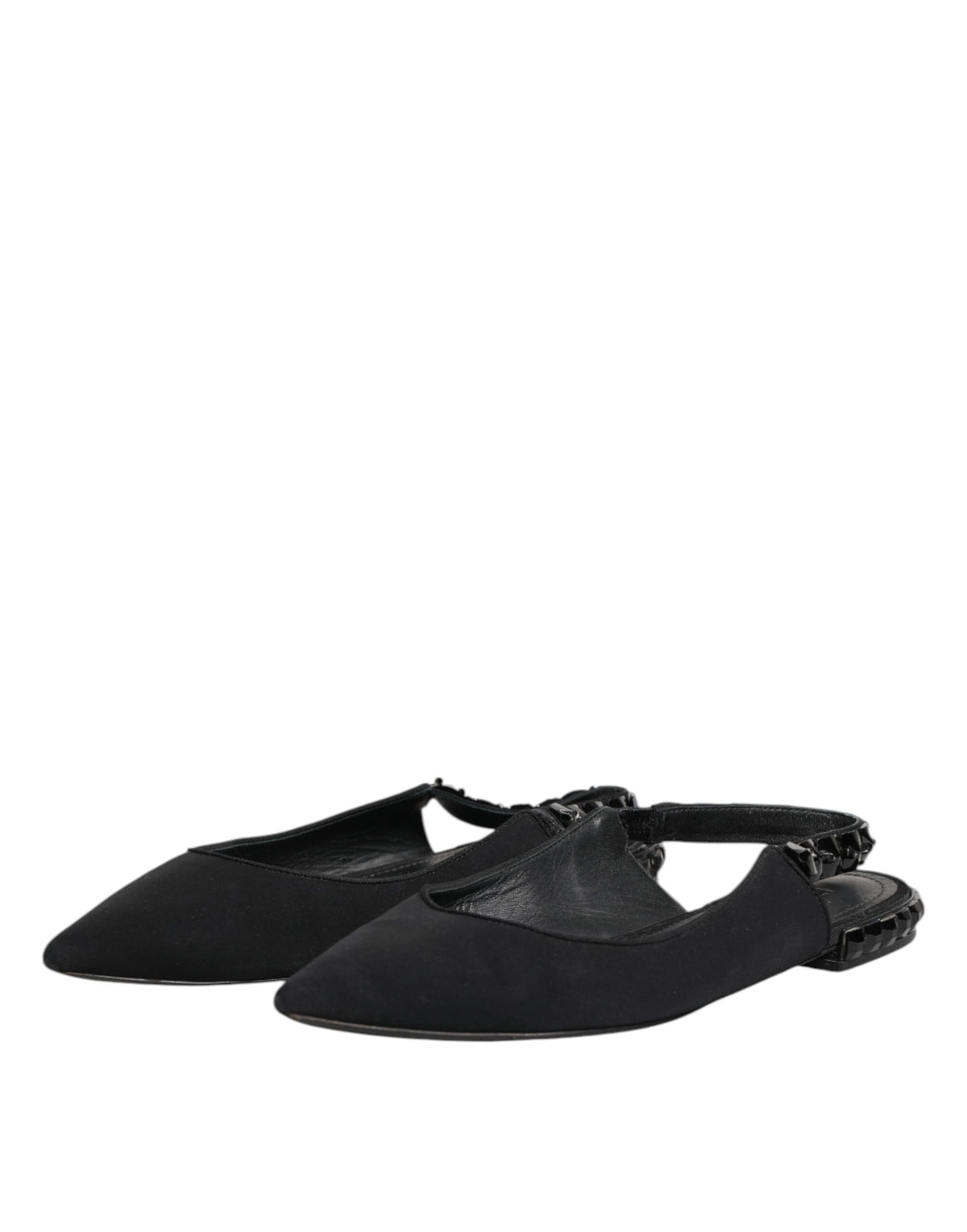 Dolce & Gabbana Black Crystal Charmeuse Slingback Shoes