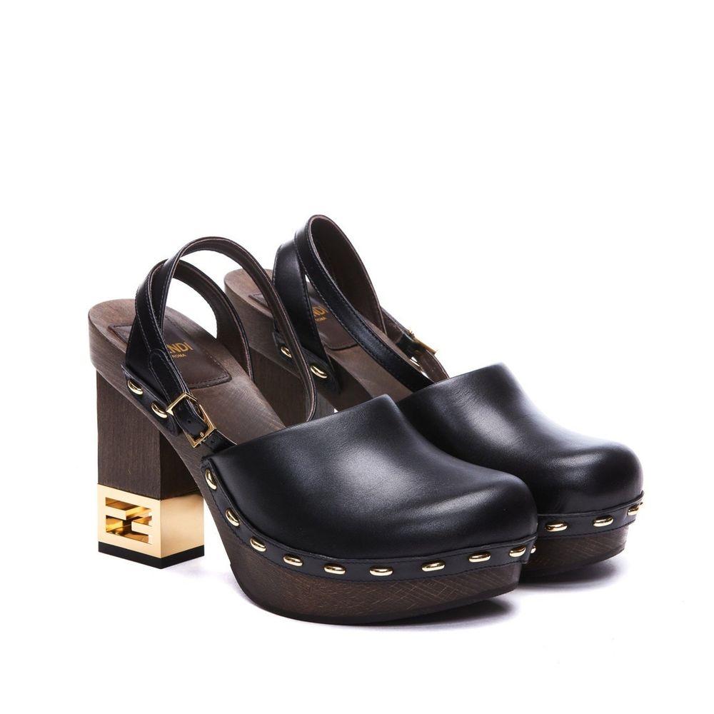 Fendi Decorative Heel Leather Pumps