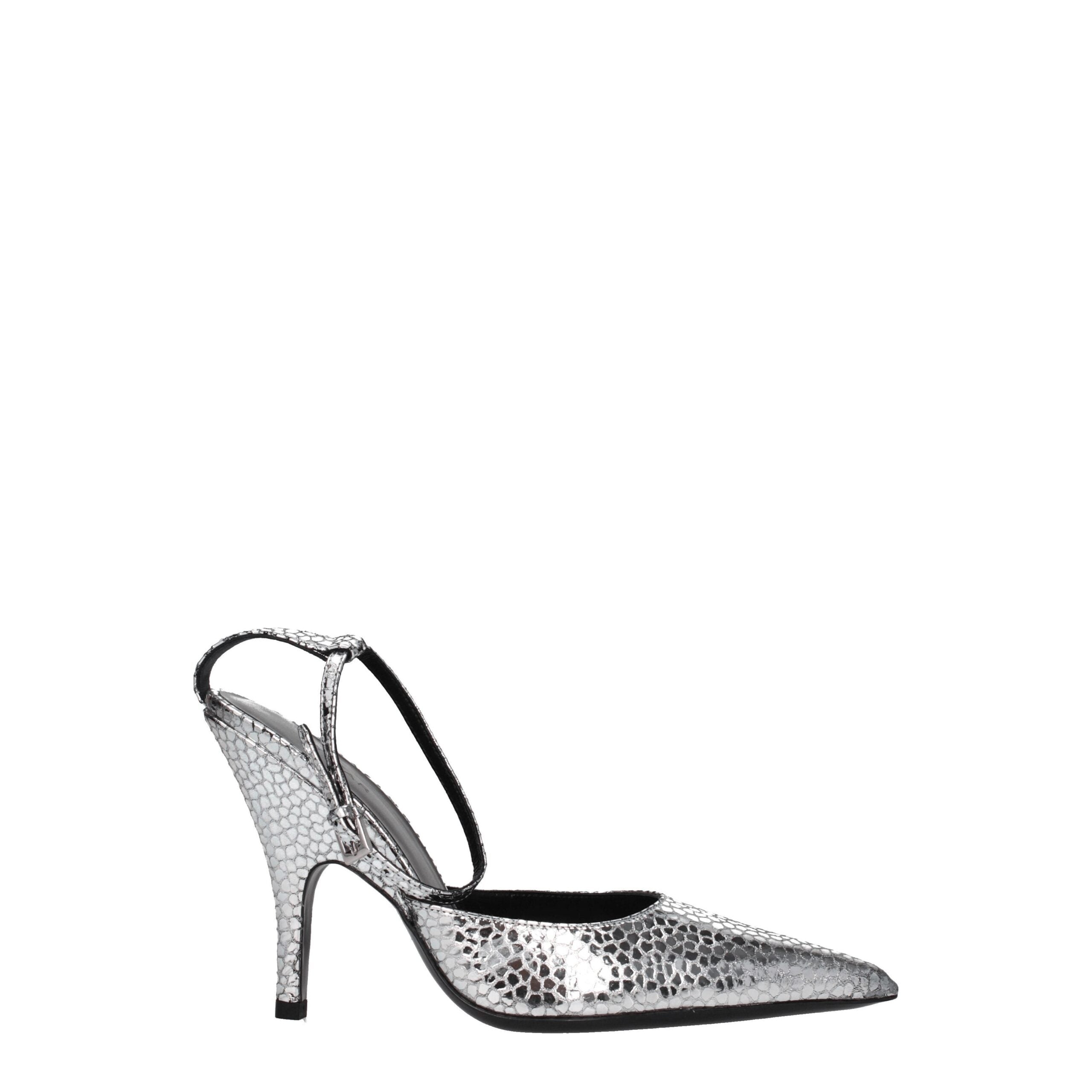 BY FAR Gray Leather High Heel Pumps