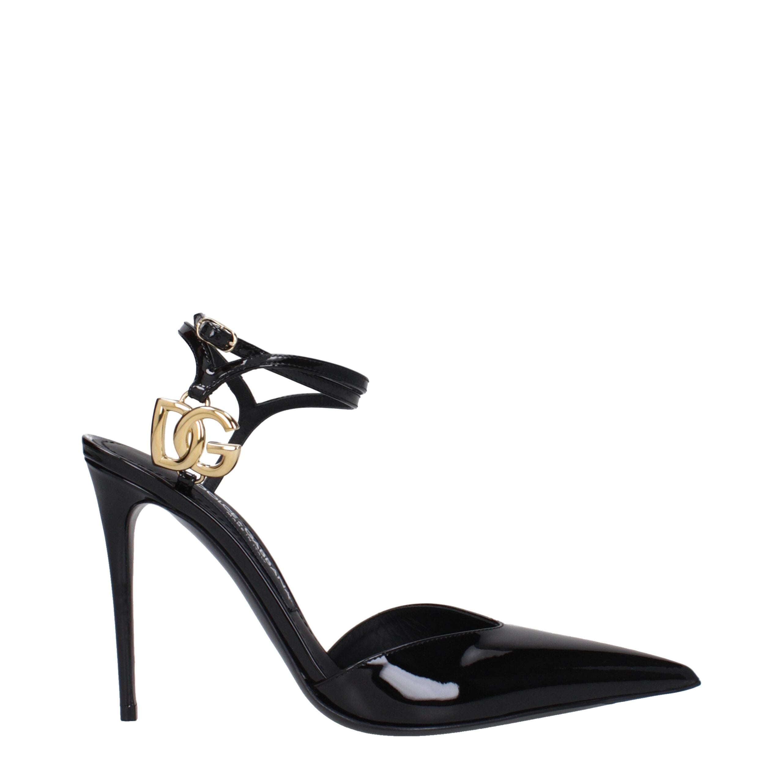 Dolce & Gabbana Black Leather Stiletto Heel Sandals