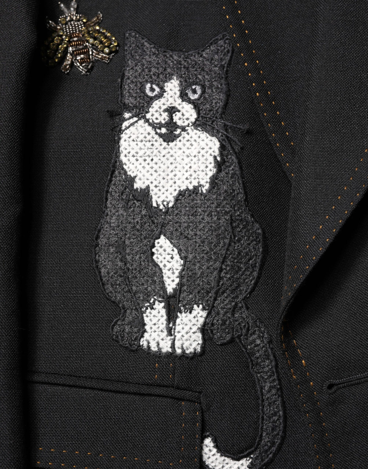 Dolce & Gabbana Black Bee Crown Embellished Suit Coat Blazer
