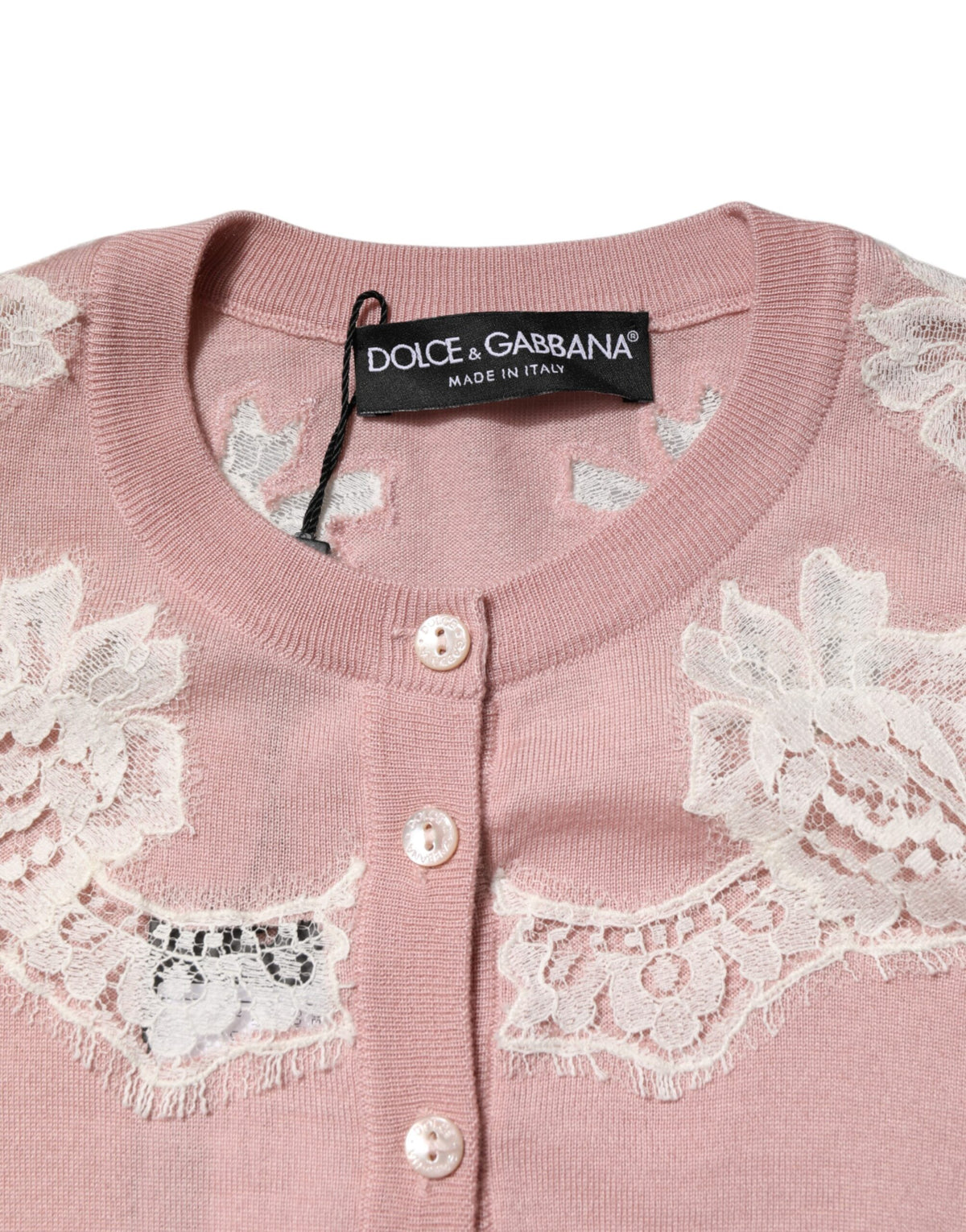 Dolce & Gabbana Pink Floral Lace Detailing Cardigan Sweater