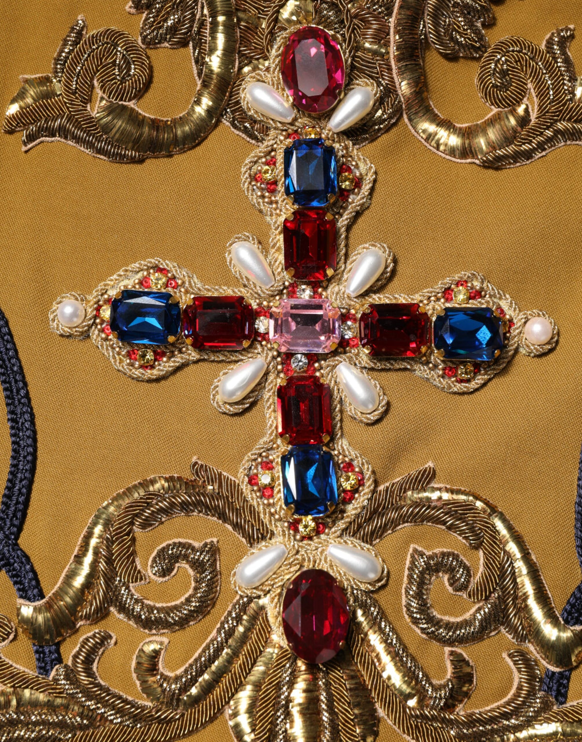 Dolce & Gabbana Yellow Crystal Cross Runway Vest Jacket Top