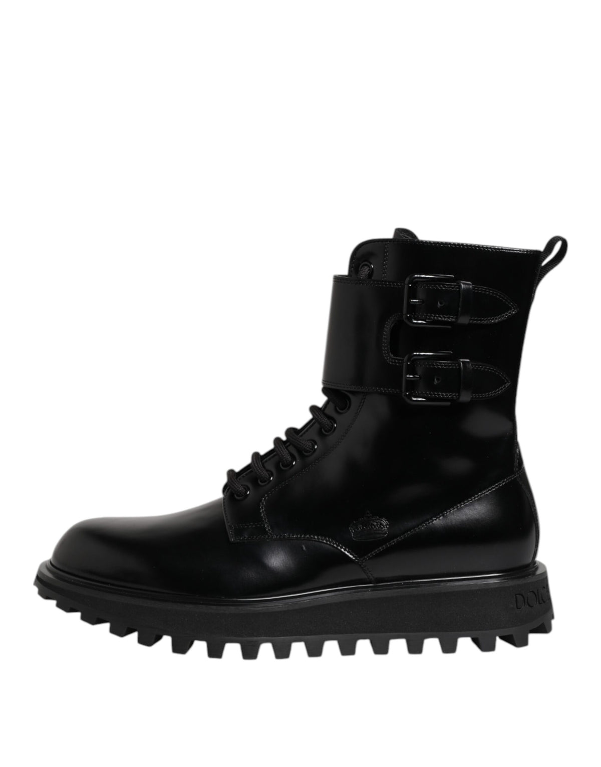 Dolce & Gabbana Black Leather Lace Up Mid Calf Boots Shoes