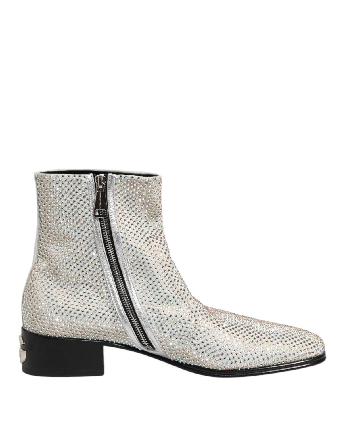 Dolce & Gabbana White Strass DG Logo Heels Ankle Boots Shoes