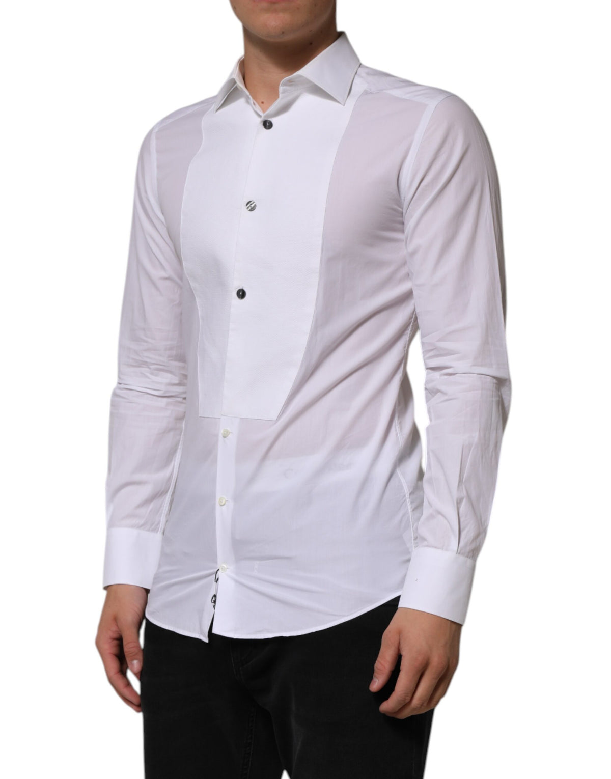 Dolce & Gabbana White Bib Cotton Poplin GOLD Men Formal Shirt