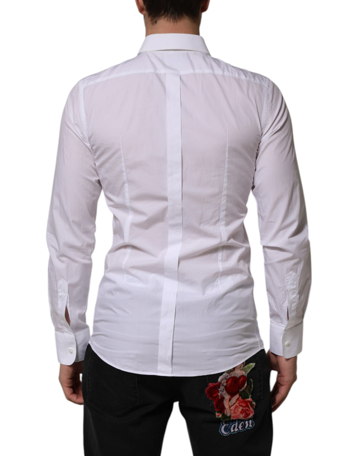 Dolce & Gabbana White Bib Cotton Poplin GOLD Men Formal Shirt