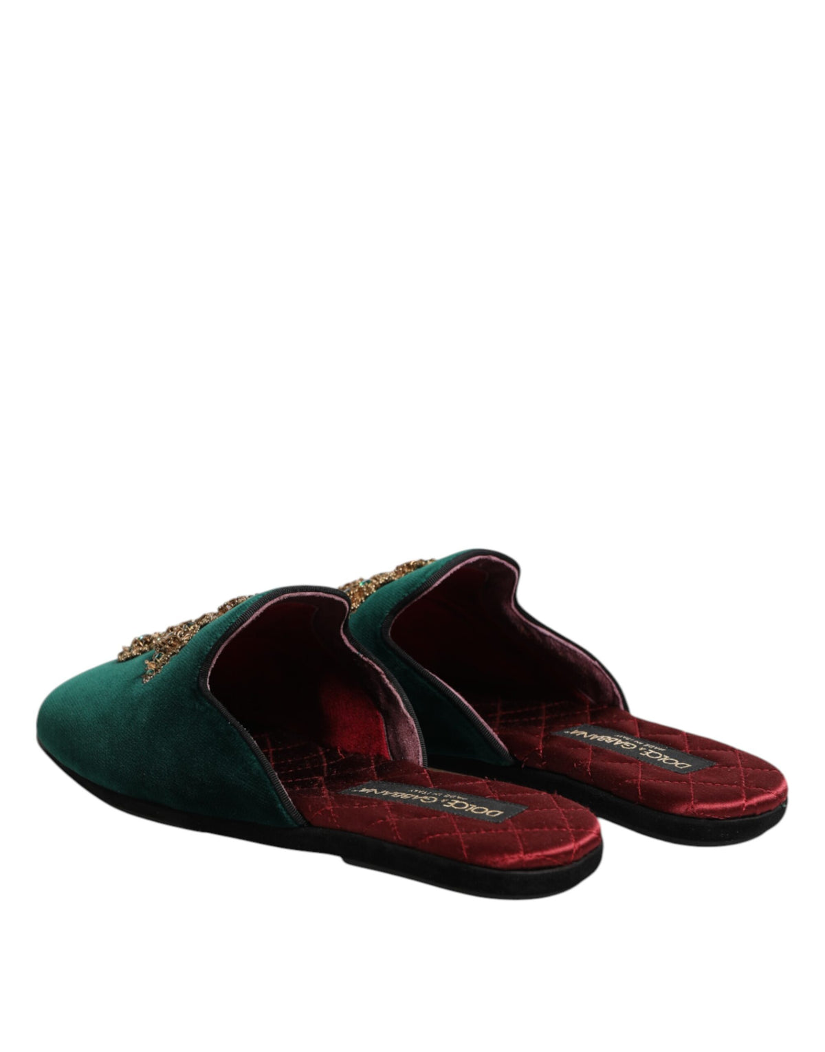 Dolce & Gabbana Green Velvet Cross Embellished Slippers Shoes