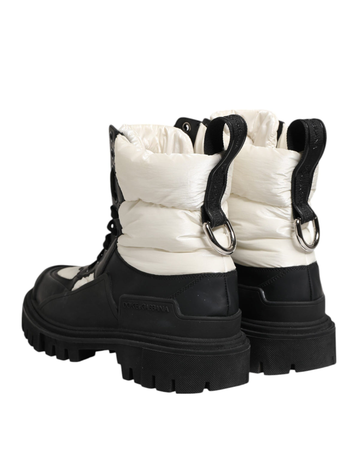 Dolce & Gabbana Black White Padded Mid Calf Lace Up Boots Shoes
