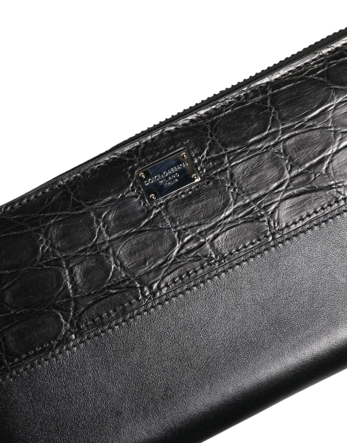 Dolce & Gabbana Black Leather Logo Plaque Zip Around Continental Wallet