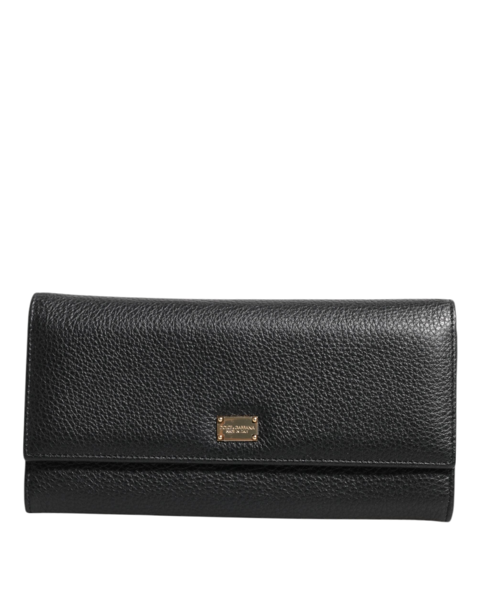 Dolce & Gabbana Black Leather Trifold Logo Plaque Card Holder Wallet